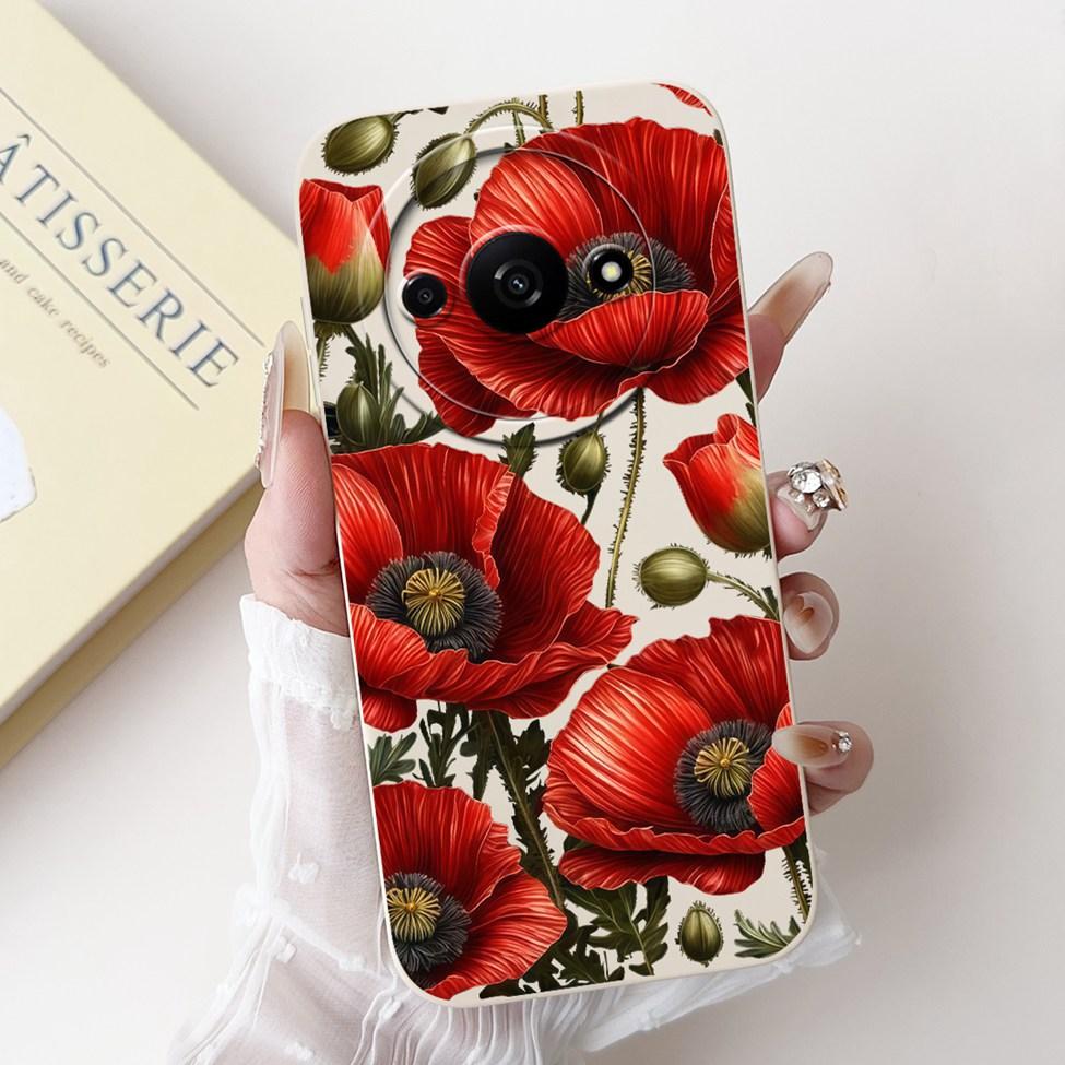 For Redmi A3 4G Phone Case For Xiaomi Poco C61 Cover Silicone Luxury Fashion Flowers Kawaii Cute Cat Painted Shockproof Bumper