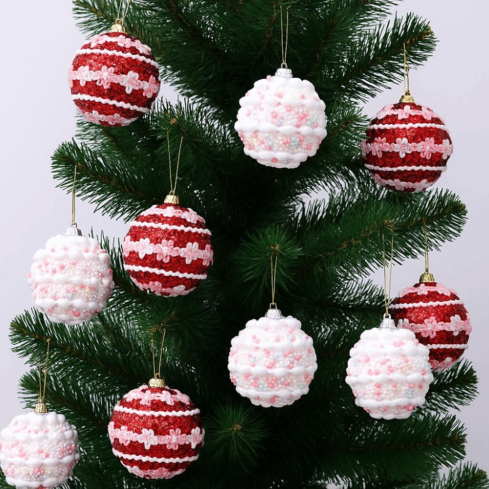 6CM Foam Christmas Balls Red White Christmas Hanging Balls Christmas Tree Pendant  for Home