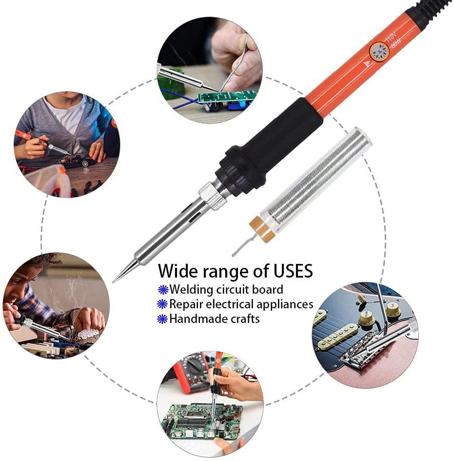 60W Adjustable Soldering Iron Kit with Stand, Solder Wire, and 5 Tips