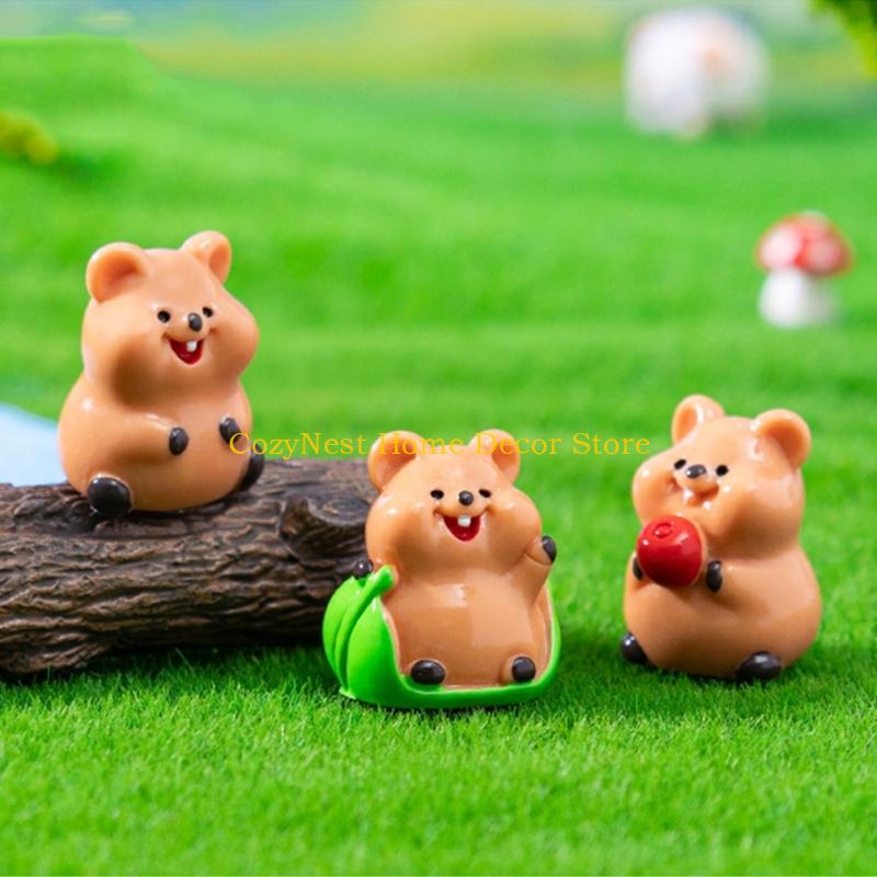 92MF Set of 4 Quokka Themed Miniature Resins Sculptures Funny Desktop Ornaments Set Craft With Realistic Detail And Color