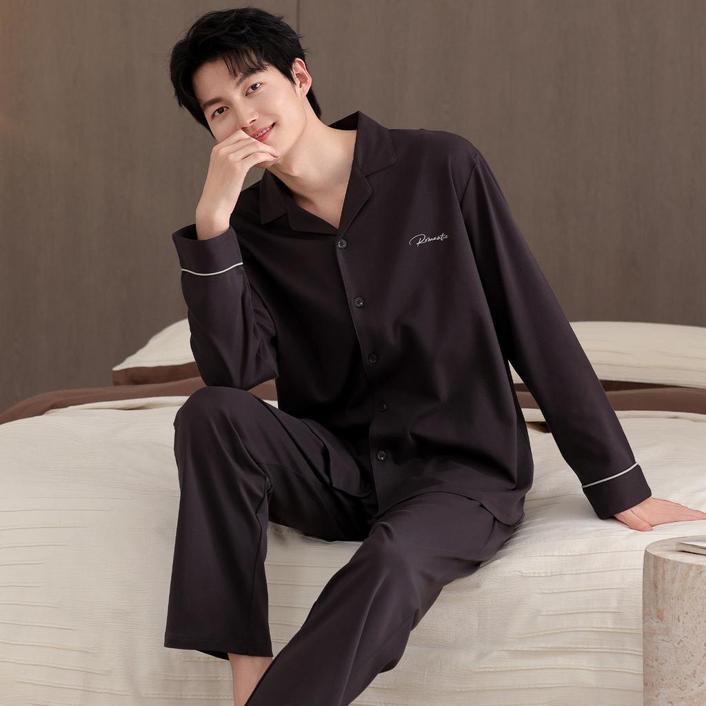Pajamas Couple Spring and Autumn Pure Cotton Long-sleeved Cardigan Casual Men's and Women's Autumn and Winter High-end Loungewear Suit