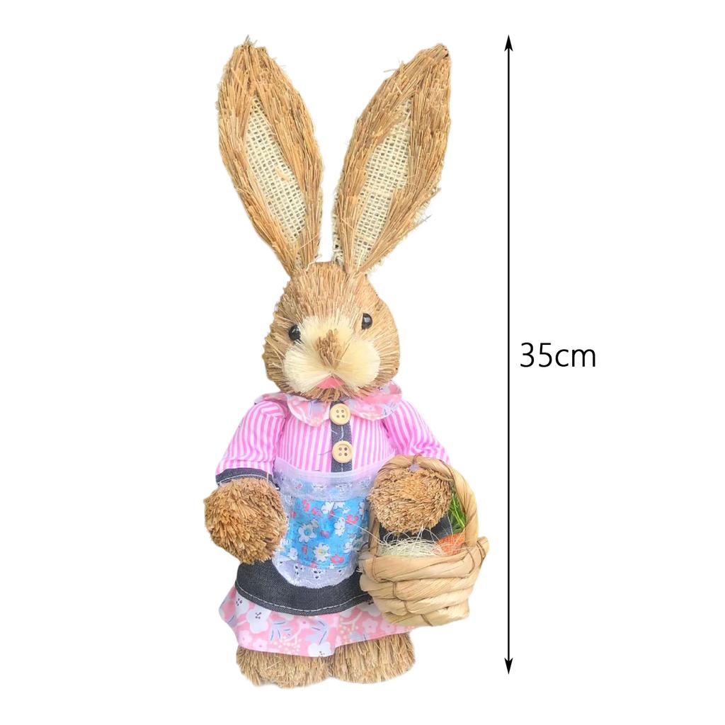 Stroh Kaninchen Statue Cartoon Stehende Häschen Statuen Gartenstatuen Osterhase Figur für Regal Schlafzimmer Veranda Schreibtisch Deko