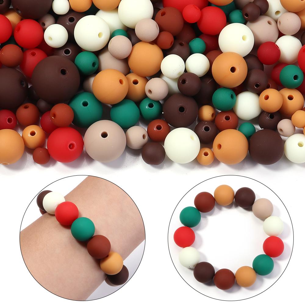 20-100pcs Acrylic Rubber Beads 6/8/10/12/14/16mm Christmas Color Round Loose Beads For Jewelry Making DIY Bracelets Necklace