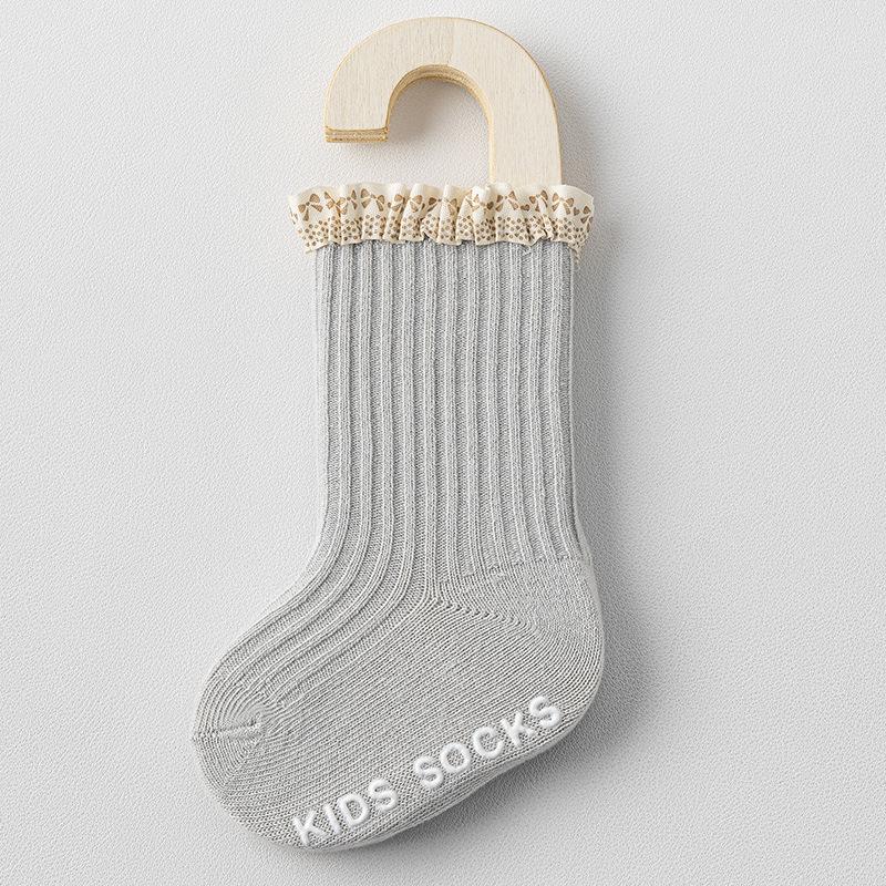 Newborn Male Female Babies Infants Children Combed Cotton Spring and Autumn Summer Lace Medium Tube Non-slip Floor Socks
