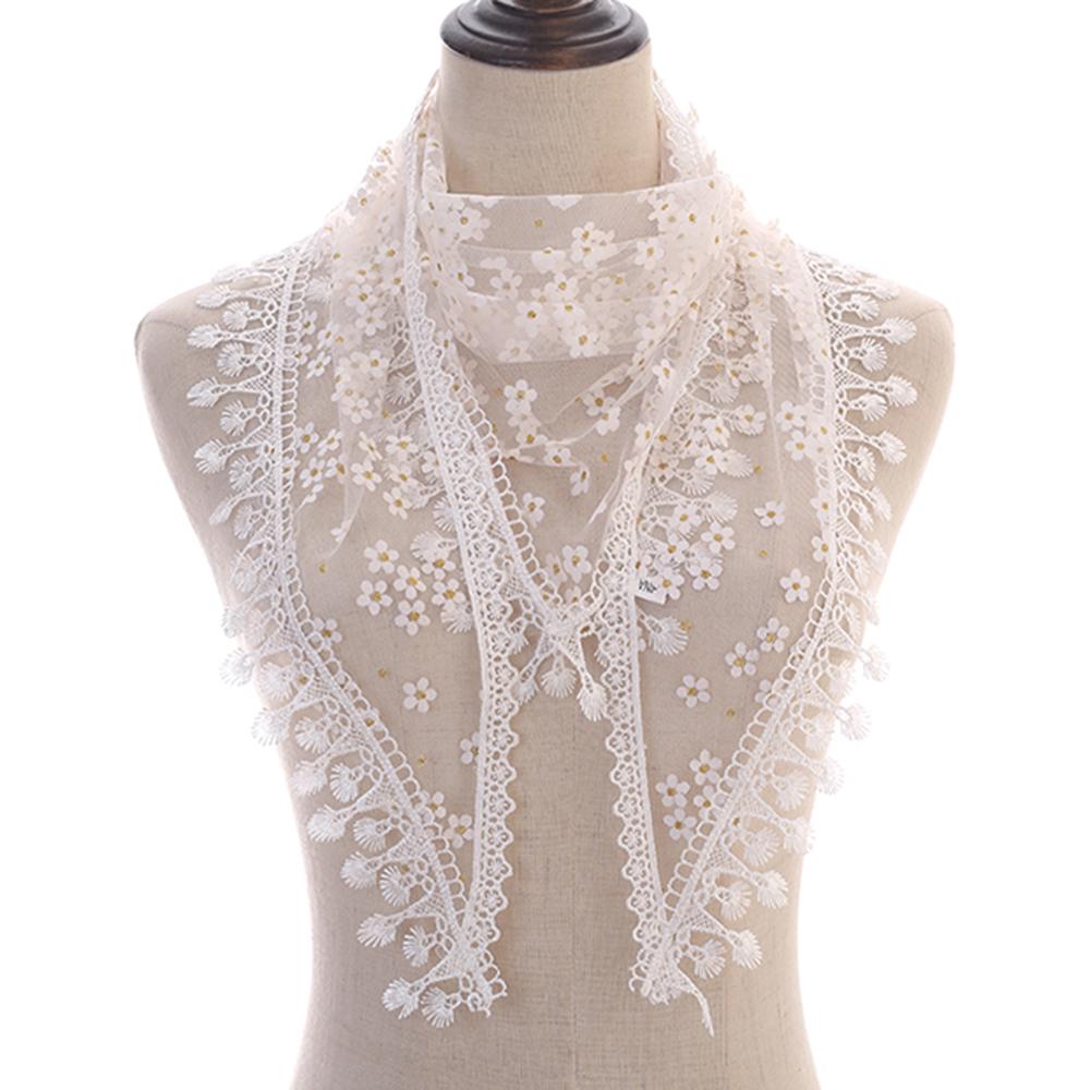 

Plain Lace Triangle Scarf Prayer Shawl White Flower Tassel Veil Women Wedding Church Headscarf Embroidered Headband