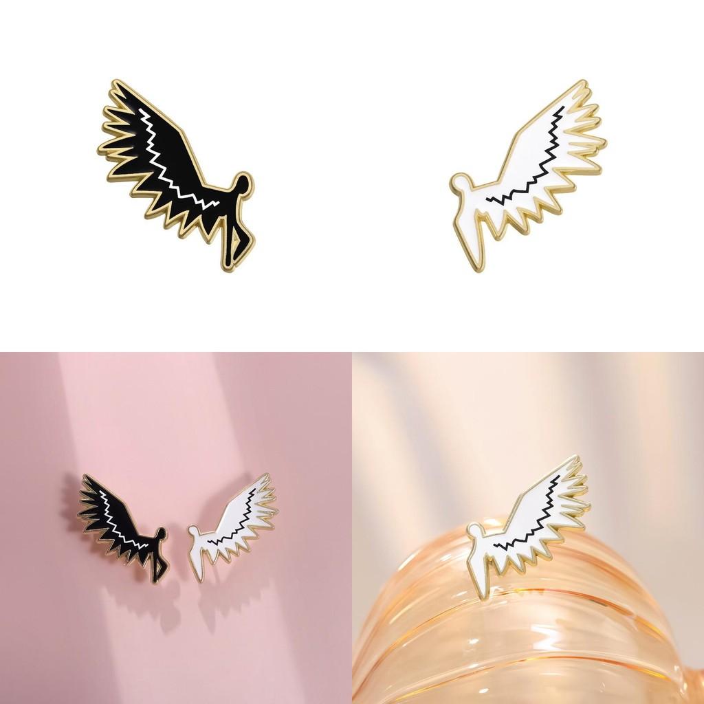 Elegant Black And White Wing Shaped Brooch Charming Geometric Angel Pin Accessory For All