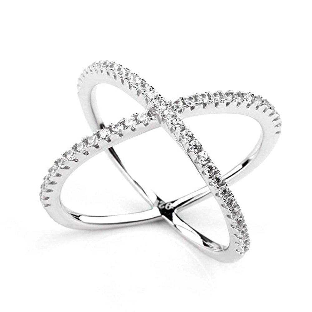 Zircon Inlaid Geometric Cross Ring - European  American Fashion Women s Accessory Size 8