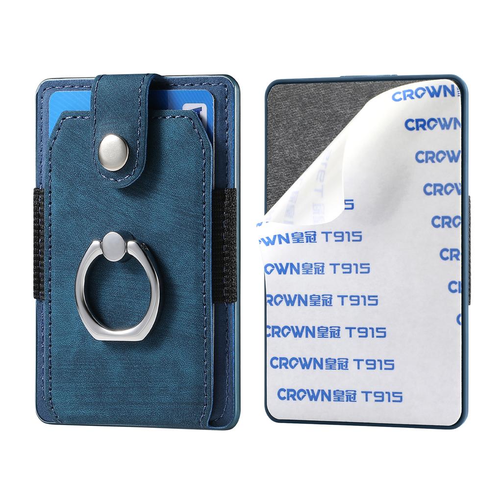Phone Holder Wallet Case Card Slot Holder PU Leather Back Sticker Adhesives With Ring Stand For Mobile Phone iPhone Samsung