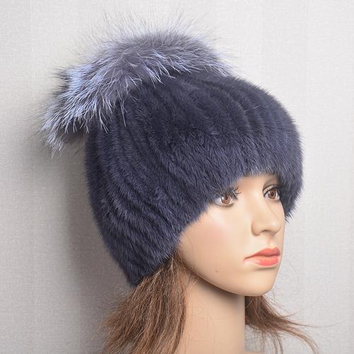 

Новая высококачественная норковая шапка для женщин, шапки из натурального норкового меха с роскошным женским большим помпоном, шапки-бини с шариком из лисьего меха, зимняя женская шапка темно серый