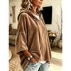 Damska gładka welurowa bluza z kapturem i rękawem 3/4, casualowy top hoodie na jesień zimę