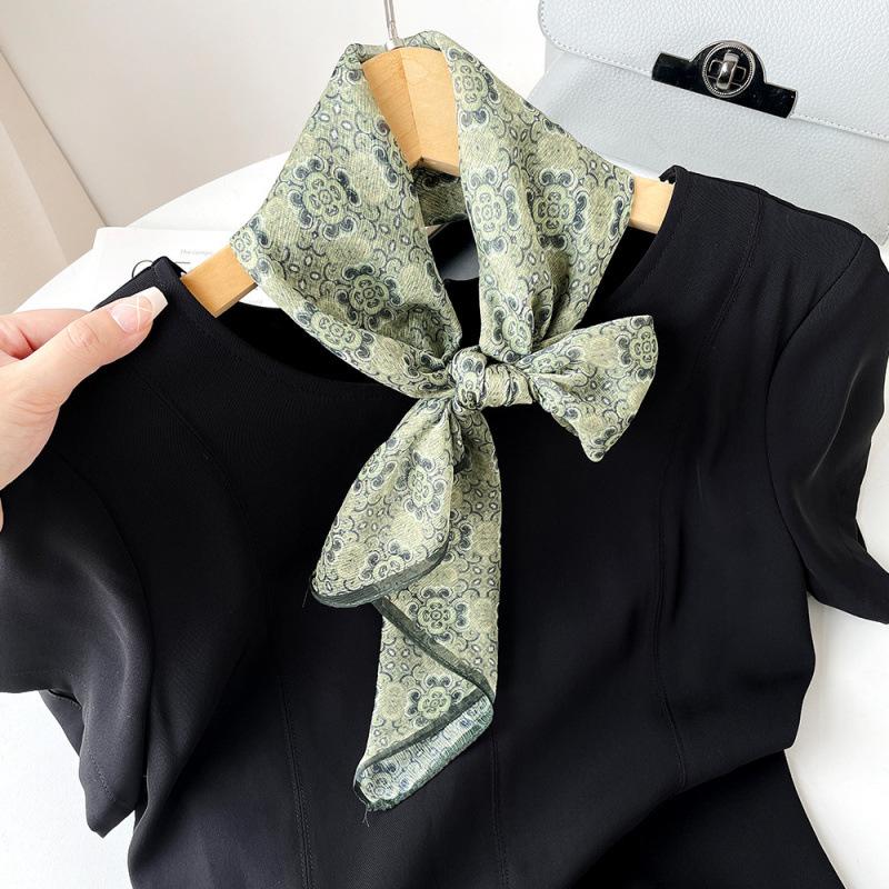 Korean Decorative Scarf Scarf Summer Scarf Square Scarf High-end Thin Style Xiliya Printed Square Scarf Tied Hair Strap