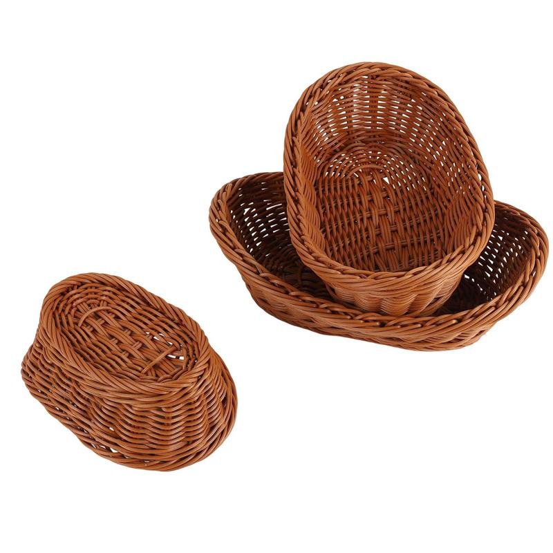 A96I-Wicker Woven Bread Basket Serving Basket Set Of 3,Storage Basket For Food Fruit Cosmetic Storage Table Top And Bathroom