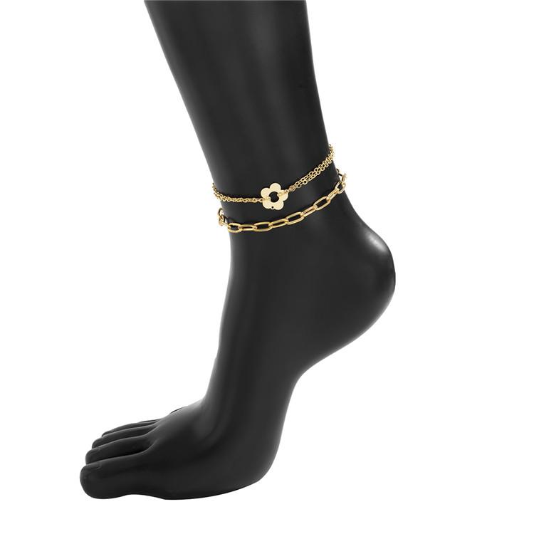 SP Simple Minimalist Anklet Cute Flower Stainless Steel Chain Anklet Set for Women