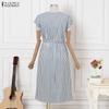 ZANZEA Rochie de vară casual pentru femei, cu gât rotund, mânecă scurtă și dungi