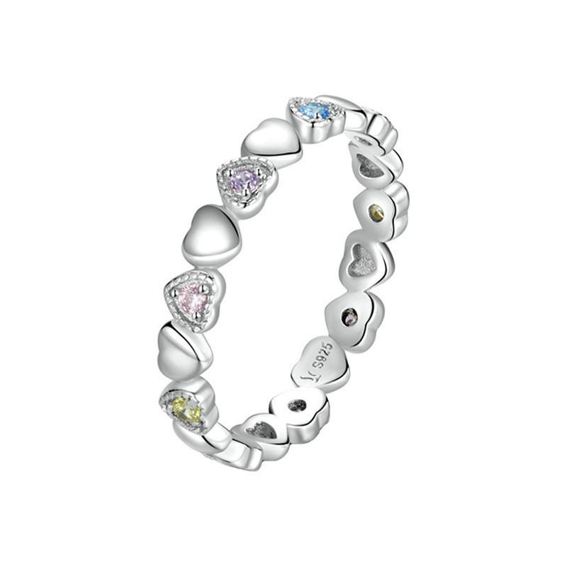 Bague Exquise en Cuivre Réglable en Forme de Cœur Avec des Pierres de Zircon Colorées Pour Femmes