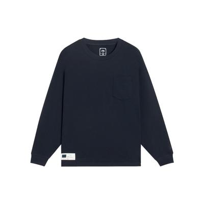 Pure Color Round Neck Long Sleeve T-Shirt Men Tops Black AHSS751-1