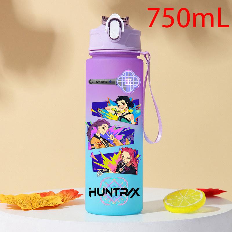 

750ML kpop for Demon Hunters Bottle gradient straw cup Gourde Gradient Color Water Cup Plastic Drinking Cup