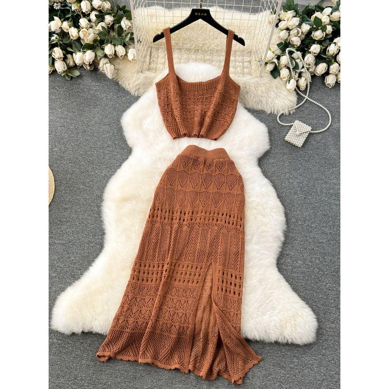 Early Spring Wear Suit Cut Out Split Skirt Suspenders