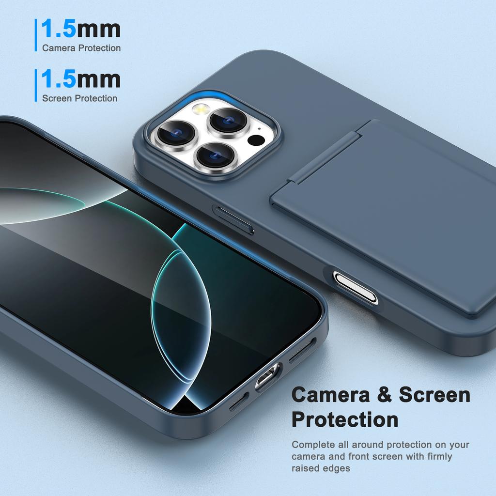 New Built-in Kickstand Card Pocket Case for iPhone 16 15 14 Plus 11 13 12 Pro Max Plain Breathable translation Cover Fit light
