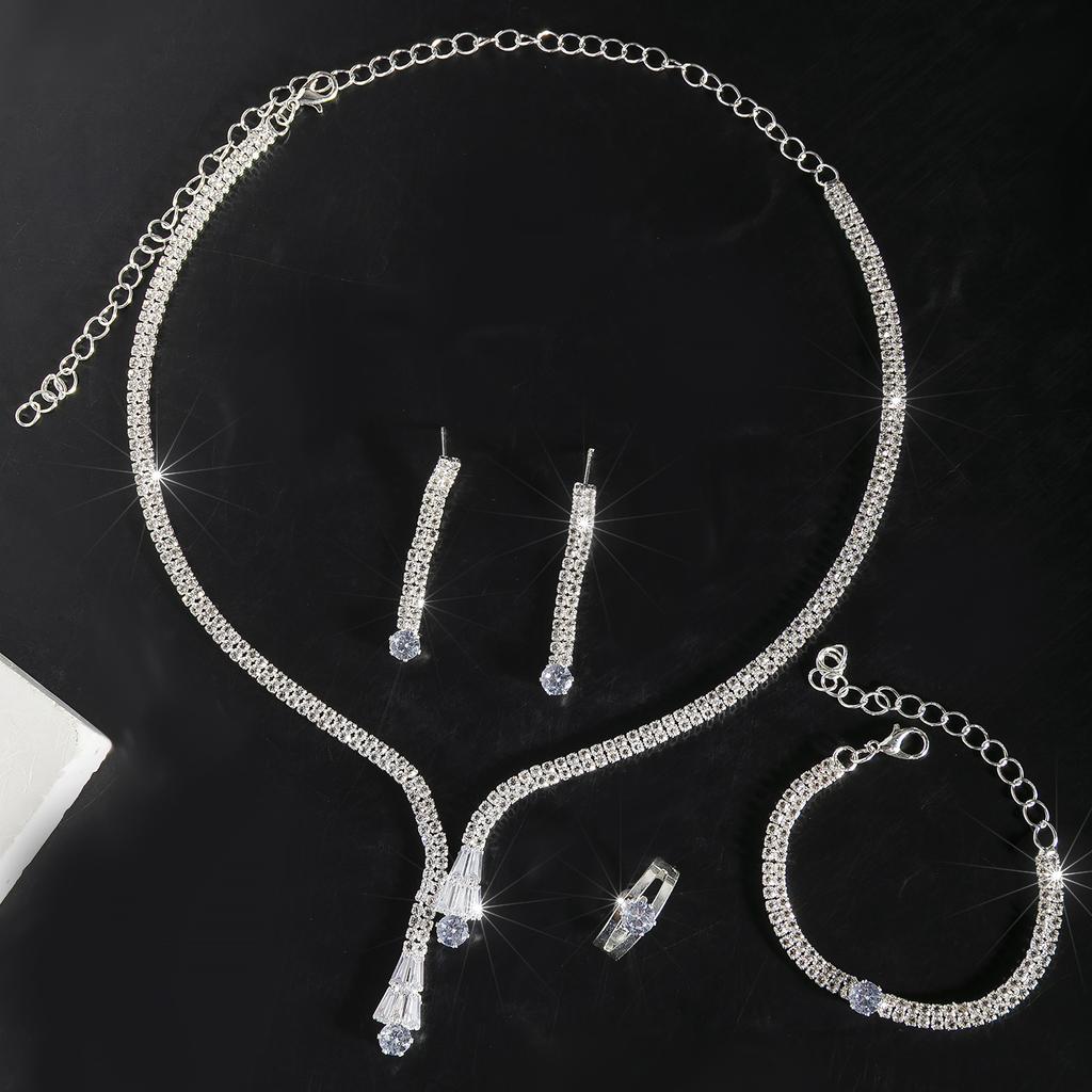 Europe, America, Zircon Water Drop Choker Light Luxury Necklace Earrings Bracelet Ring Bridal Wedding Dress Jewelry