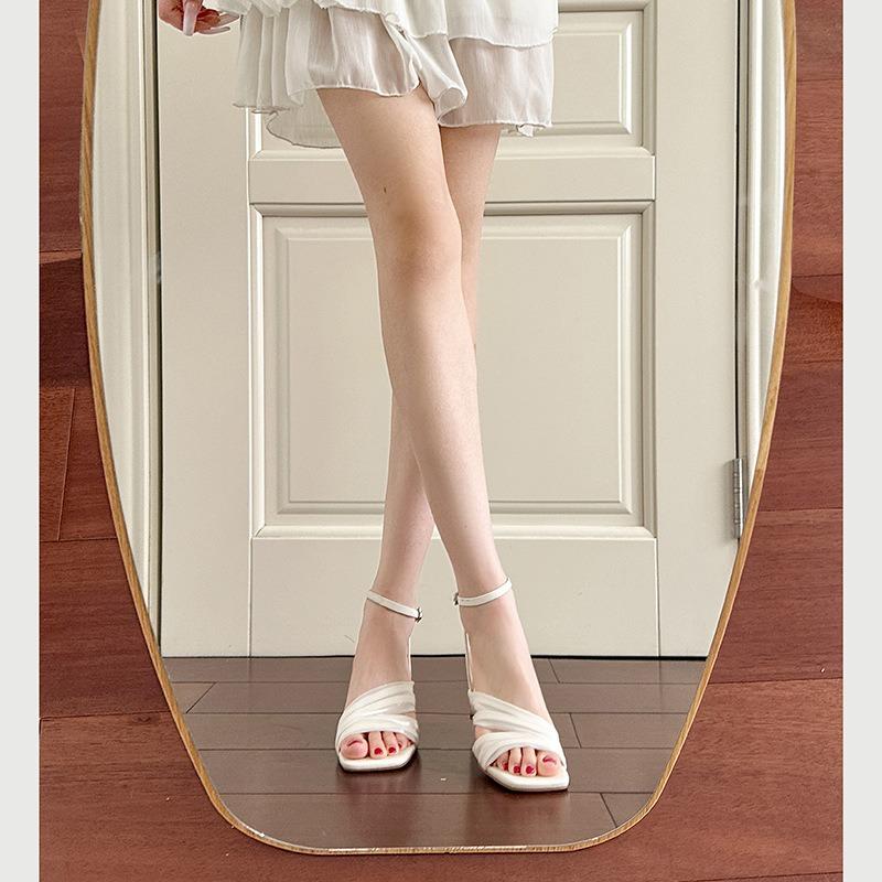 Summer Square Head with Sandals, Versatile Niche Design Silk High Heel Cool Slippers Women