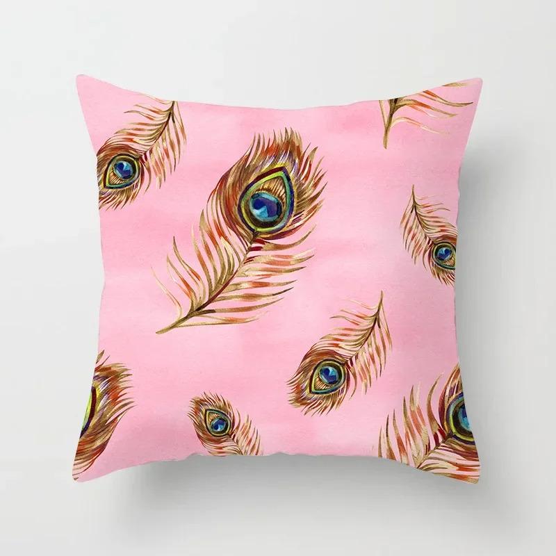Peacock Feather Pattern Polyester Cushion Cover Throw Pillow Decorative Cushion Pillow Cover Sofa Decorative Pillow Cover