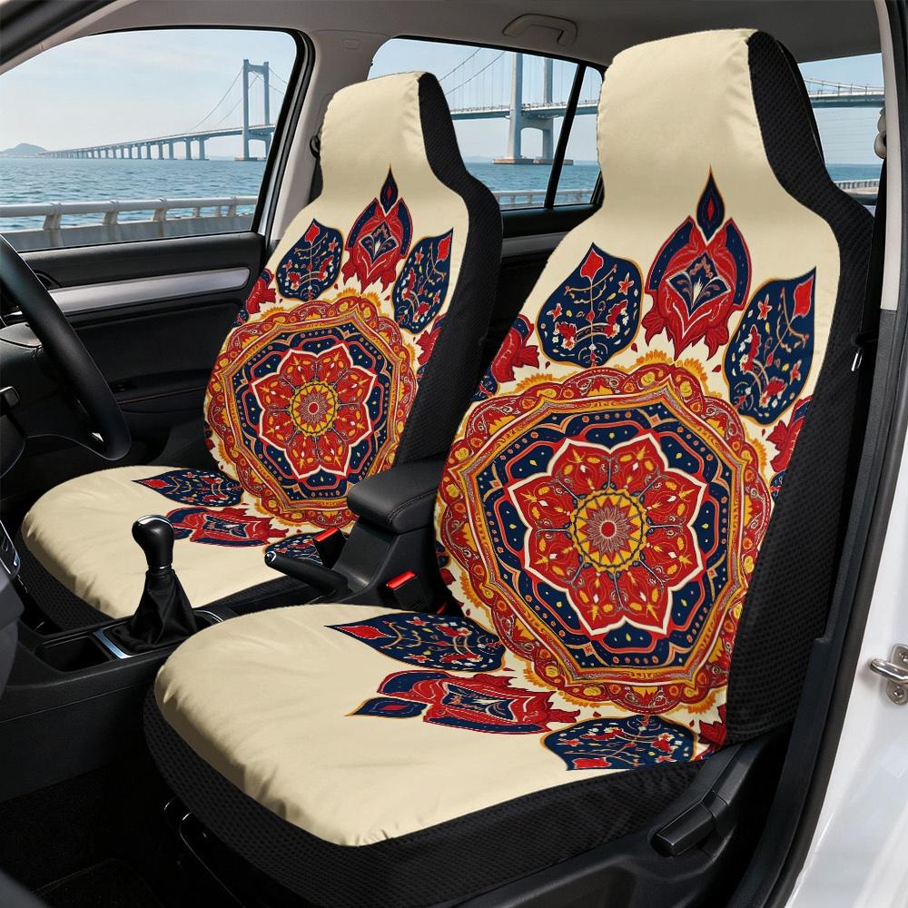 2D Flat Printing, 2pcs Universal Vehicle Seat Covers, Comfortable Car Seat Covers, Quick Install, Colorful Abstract Floral Patte