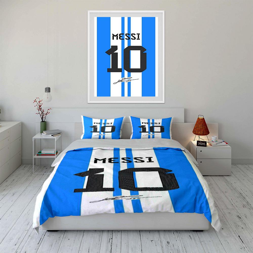 Blau-Weiß Messi 10 Bettwäscheset Bettwäscheset (1 Bettbezug, 2 Kissenbezüge, Bettdecke nicht enthalten)