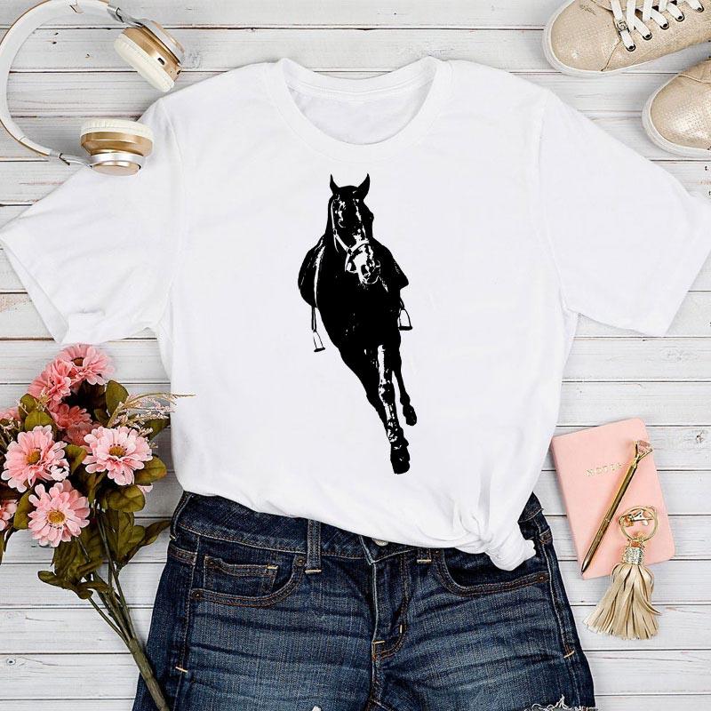 

Fashion T-Shirt Women 2025 Horse Cartoon Print Female Tshirt Casual Funny T Shirt For Lady Summer Clothes For Women Tshirts XXXL білий