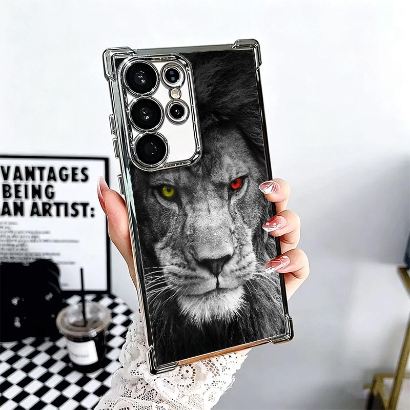 

Lion Male Man King Plating Phone Case For Samsung Galaxy S24 S25 FE S26 Edge S23 Ultra S22 S21 Plus S20 Anti-Fall Airabag Cover Samsung S24 Plus