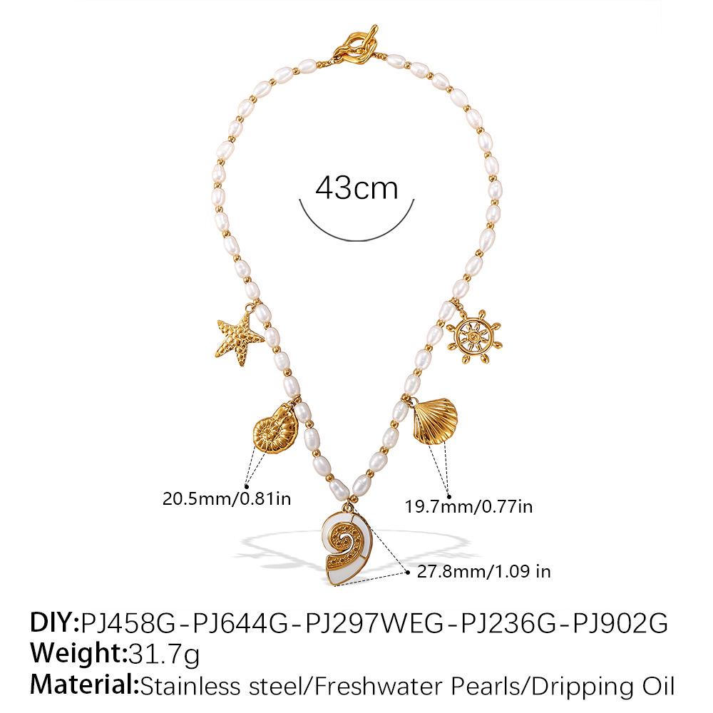 Elegant Pearl and Stainless Steel Beach-Style Necklace & Bracelet Set for Women