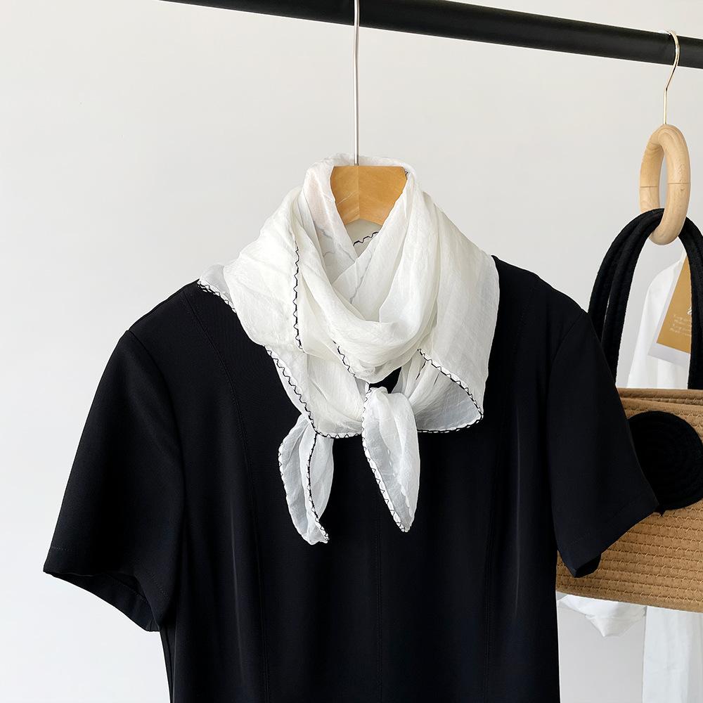 New Lace Cloud Patterned Scarf Simulation Silk Scarf Women'S Style Simple Style Solid Color Thin Small Long Scarf Scarf