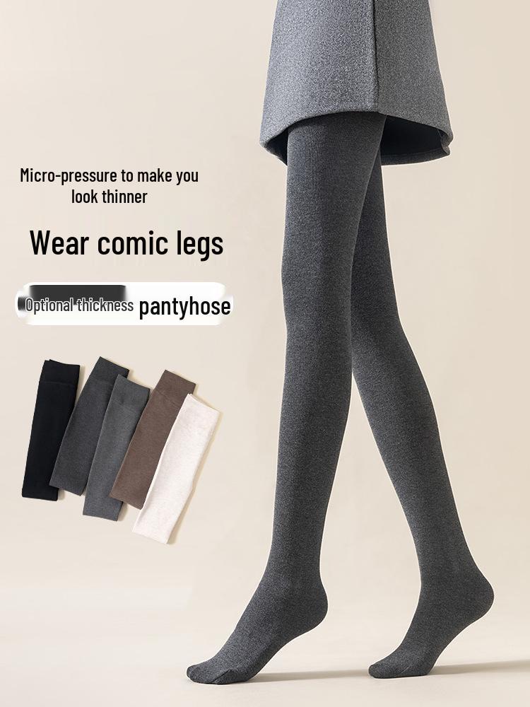 Gray High-Waist Grid Pattern Tights – Women's Tummy Control & Butt Lifting Pantyhose for Autumn/Winter Outerwear