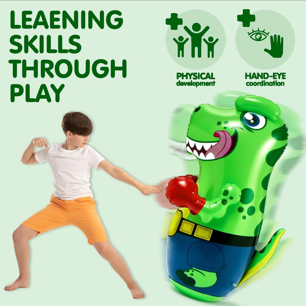 Joyfy 47-Inch Inflatable T-Rex Dinosaur Punching Bag for Kids Gift with Bounce-Back Action and Punching Toy