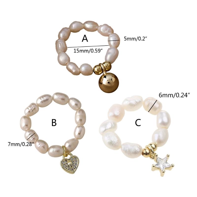 Multi-Beaded Heart Star Pearl Rings Natural Freshwater Pearl Geometric Rings for Women Minimalist Stacked Party Rings