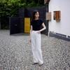Frühjahr/Sommer 2026 Weiße High-Waist-Jeans mit weitem Bein und bodenlanger Passform, Vier-Wege-Stretch, lässige, figurbetonte Passform