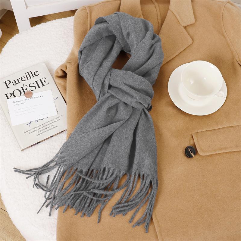 30*180cm Korea Styles Solid Color Cashmere Winter Warm Women Scarf Thicken Shawl Tassels Pashmina Hijab Wrap Windproof Foulard