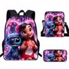 Stitch Kids School Backpack Set Elementary Students Oxford Fabric Ergonomic Design Printed Cartoon 3-Piece Bundle