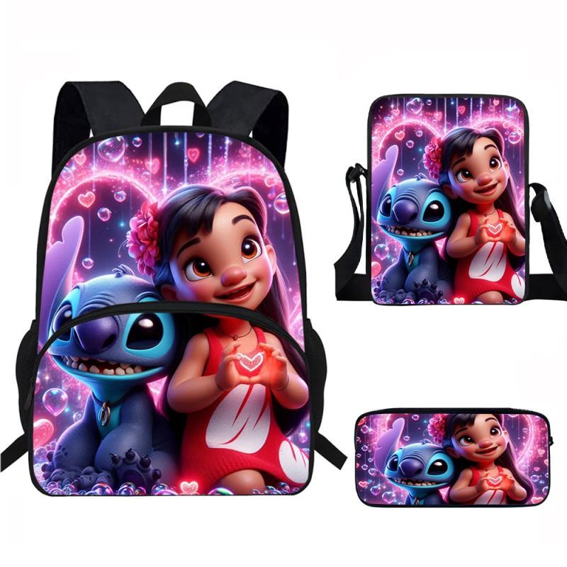 Stitch Kids School Backpack Set Elementary Students Oxford Fabric Ergonomic Design Printed Cartoon 3-Piece Bundle