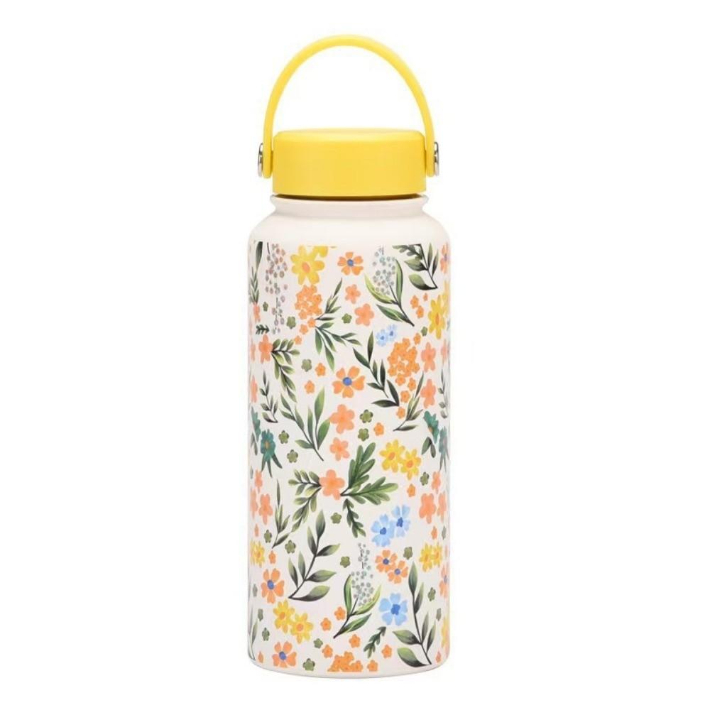 1L Thermal Water Bottle Creative Floral Insulated Bottle Reusable Outdoor Insulated Mug  Household