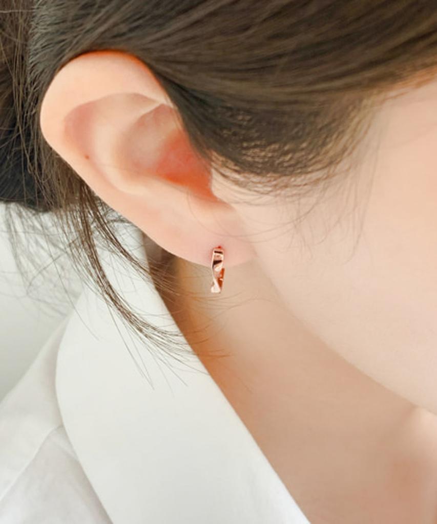 Alleun Silver 925 Square Twist One-Touch Ring Earrings