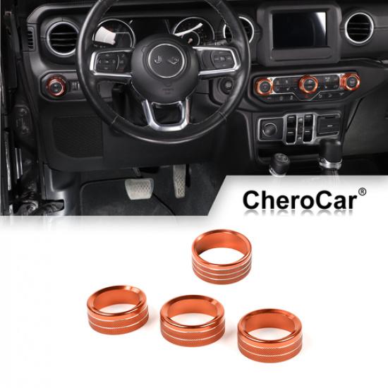 4X Air Conditioner Headlight Switch Knob Decor Ring for Jeep Wrangler JL JT 18+