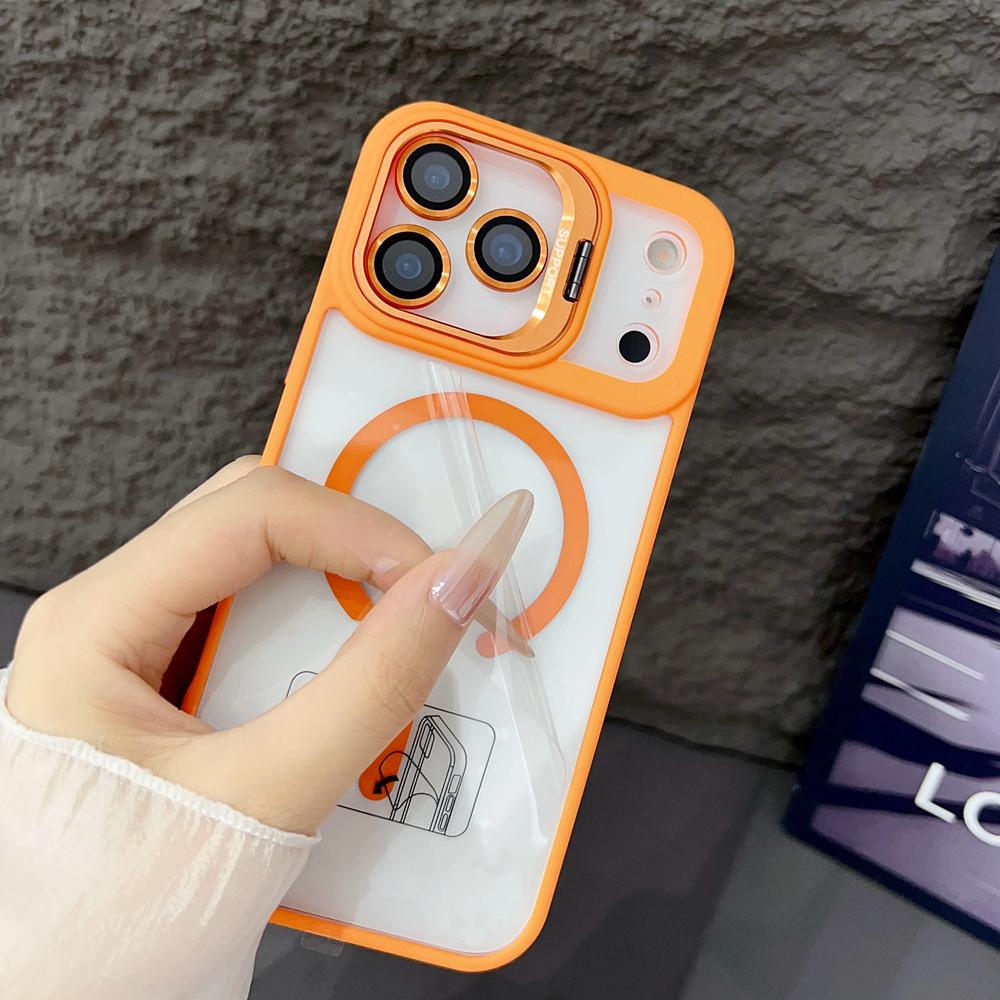 KEYSION Magnetic Transparent Phone Case for MagSafe for iPhone 17 Pro Max 17Air Metal Lens Stand Shockproof Lens Protector Cover