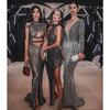 Winter Women's Long Sleeve Gold Foil Fringe Evening Dress, European & American Style Party Gown for Women