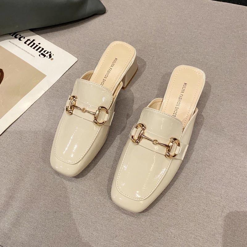 2025 New Internet Celebrity Temperament Soft Leather Half Tray Single Shoes Soft Sole Bag Head Half Slippers Women Summer Wear Sandals Muller Shoes