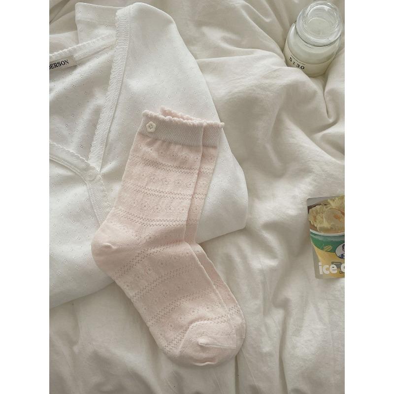 

Ballet-style Flower Pattern Buttons Summer Mid-length Cotton Breathable and Sweat-absorbent Pile Socks for Children 1 pair светло-розовый