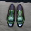 Men's Brogue Dress Shoes Real Cow Leather Lace-Up Oxford Handmade Wingtip Mixed Colors Office Party Formal Shoes