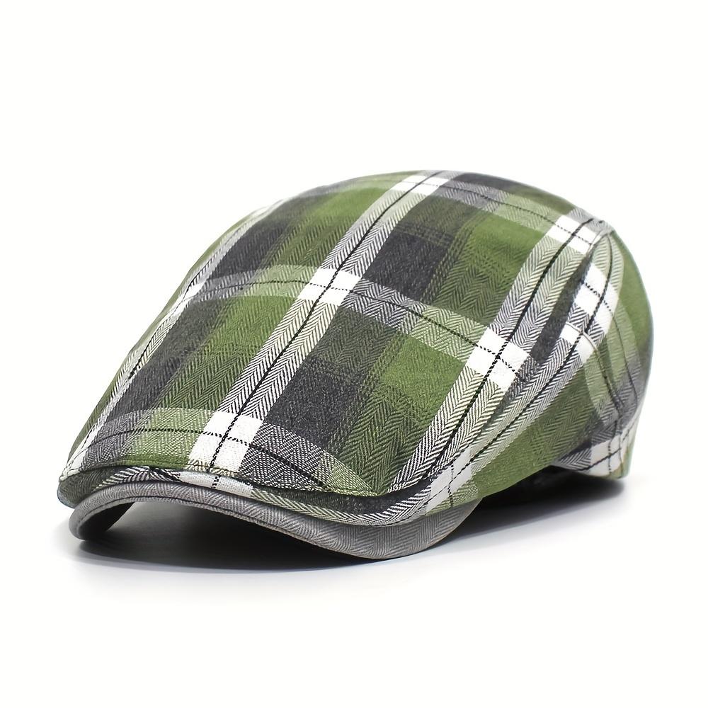 Lehké prodyšné kontrastní kostkované baretové čepice, retro vintage unisex ploché klobouky, britské ležérní pokrývky hlavy