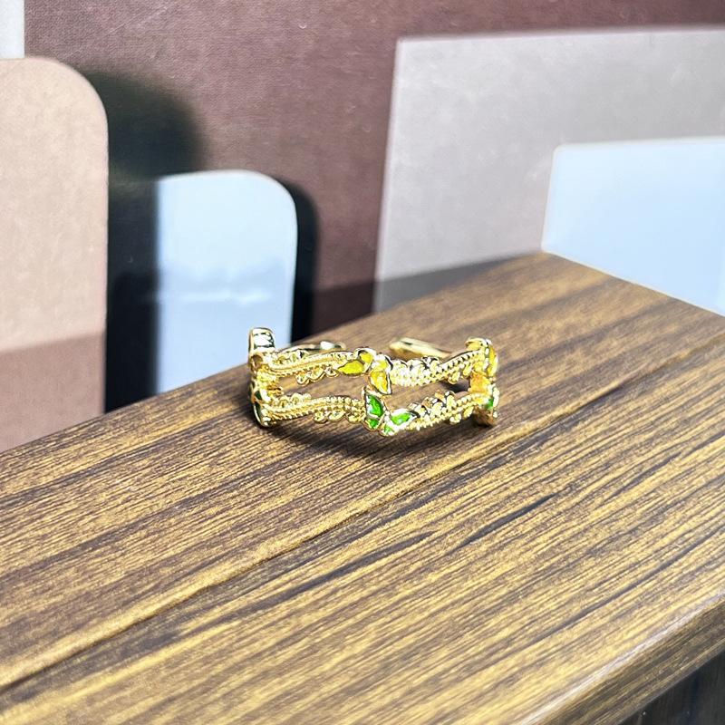 2026 Sweet and Cool Colorful Drip Glaze Temperament Court Style Retro Ring Female Flower Niche Ring