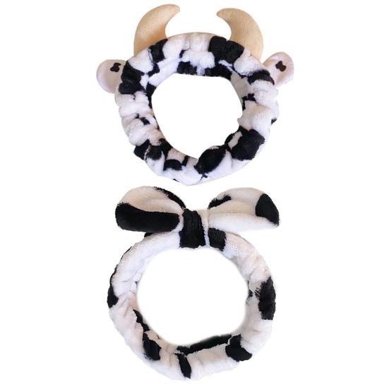 Autumn Winter Women Cow Headband Spa Makeup Adjustable Elastic Head Band Washing Face Spa Makeup Hair Band